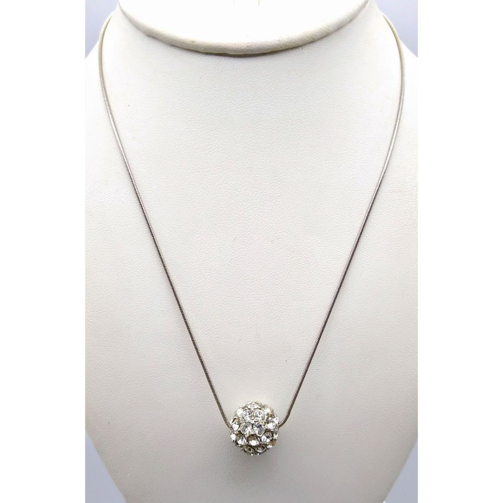 Vintage Lane Bryant Pave Bead Slide Pendant Necklace, Silver Tone Snake Chain